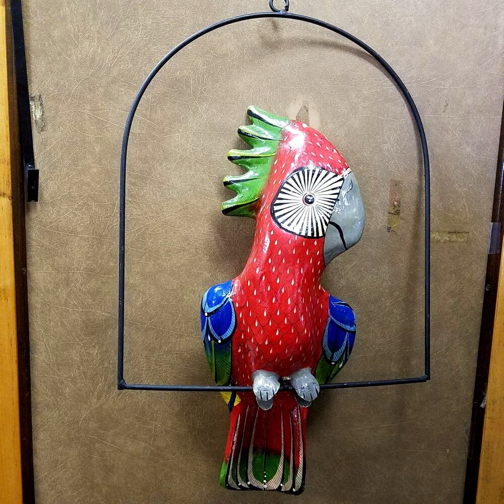 Mexican Folk Art Parrot Colorful Hanging Bird Sculpture
